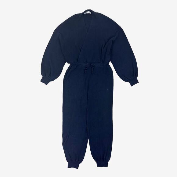 Zara Knit Jumpsuit Small Navy Blue Ribbed Minimalist Cozy Lounge Casual Normcore - Picture 1 of 3